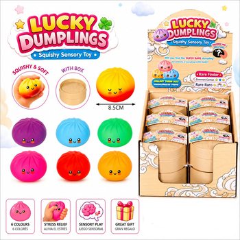 RAGE - LUCKY DUMPLINGS - Squishy Bun Dumplings DIDELI Matm. 8.5 x 8.5 x 4.8 cm - DISPLAY DĖŽUTĖJE (12 vnt.)