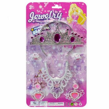 PRINCESĖS GROŽIO RINKINYS SU TIARA, AUSKARAIS, VĖRINIU IR ŽIEDAIS