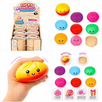 RAGE - LUCKY DUMPLINGS - Squishy Bun Dumplings DIDELI Matm. 8.5 x 8.5 x 4.8 cm - DISPLAY DĖŽUTĖJE (12 vnt.)