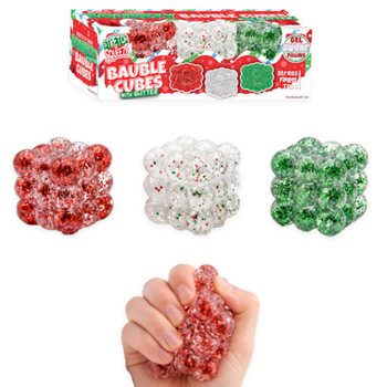Spaudomi Blizgūs Kubeliai Squeezy Glitter Bauble - 3 vnt. Rinkinys - Su Cukraus Užpildu - Ekrane (6 Rinkiniai)