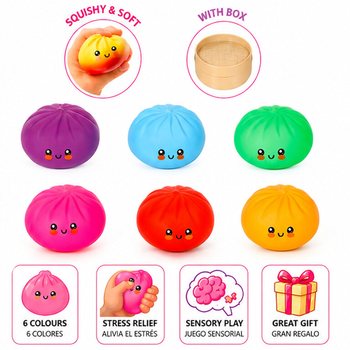 RAGE - LUCKY DUMPLINGS - Squishy Bun Dumplings DIDELI Matm. 8.5 x 8.5 x 4.8 cm - DISPLAY DĖŽUTĖJE (12 vnt.)