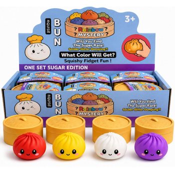 RAGE - Squishy SUGAR EDITION Bun Dumplings DIDELI (8.5 x 8.5 x 4.8 cm) - Viral 2026 Fidget žaislas (12 vnt.)