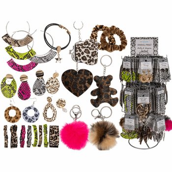 **YPAČ PIGU** PILNAS SUKAMO STENDO RINKINYS SU „ANIMAL PRINT“ PAPUOŠALAIS IR AKSESUARAIS (180 vnt.)