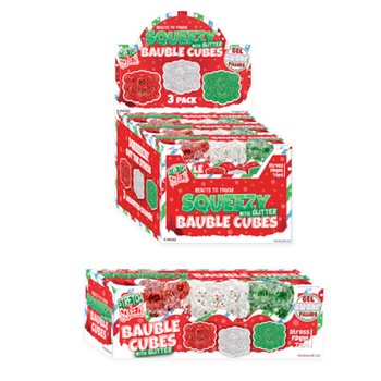 Spaudomi Blizgūs Kubeliai Squeezy Glitter Bauble - 3 vnt. Rinkinys - Su Cukraus Užpildu - Ekrane (6 Rinkiniai)