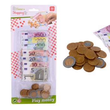HOME SHOPPING &ndash; EURO Žaisliniai pinigai ir banknotai ant kortelės (6 vnt.)