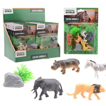 ANIMAL WORLD - SAFARIO GYVŪNŲ ŽAIDIMŲ RINKINYS 10 DALIŲ KORTELĖJE - DISPLĖJUJE (12 vnt.)