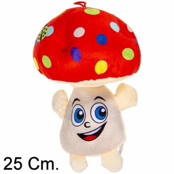 DIDELIS PLIUŠINIS GRYBAS SU VEIDUKU - 25 CM - SPALVŲ MIŠINYS (6 vnt.)