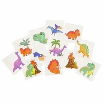 LINKSMOS TATUIRUOTĒS - MODELIS: DINOZAURAS, pakuotėje 12 tatuiruočiau (48 vnt.)
