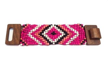 Actekų Medinė Apyrankė su Užsegimu Fuchsia (1 vnt.)