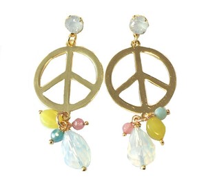 Ibiza Stiliaus Auskarai Auksinis Peace Baltas Kristalas (1 vnt.)