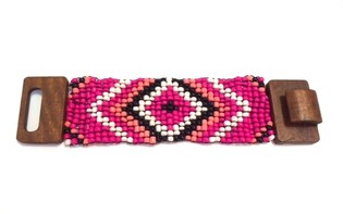Actekų Medinė Apyrankė su Užsegimu Fuchsia (1 vnt.)