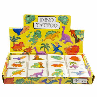 LINKSMOS TATUIRUOTĒS - MODELIS: DINOZAURAS, pakuotėje 12 tatuiruočiau (48 vnt.)