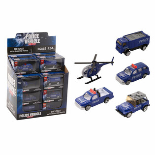Metaliniai Policijos Automobiliai Die-Cast Mix, Mastelis 1:64 Ekspozicijoje (24 vnt.)