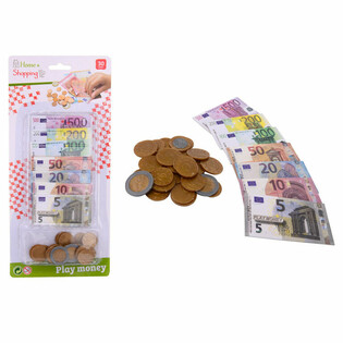 HOME SHOPPING &ndash; EURO Žaisliniai pinigai ir banknotai ant kortelės (6 vnt.)