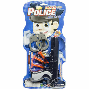 POLICIJOS RINKINYS PAKUOTĖJE - PISTOLETAS SU 3 SIURBTUKAIS IR ANTRANKIAIS (6 vnt.)