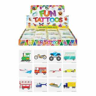 Linksmos tatuiruotės - TRANSPORTO PRIEMONĖS, 12 vnt. pakuotėje, stende (48 vnt.)