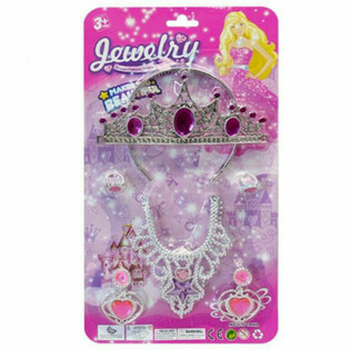 PRINCESĖS GROŽIO RINKINYS SU TIARA, AUSKARAIS, VĖRINIU IR ŽIEDAIS
