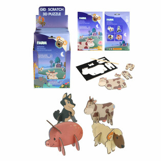 SCRATCH 3D PUZLĖ - ŪKIO GYVŪNAI EKSPOZICIJA (18 vnt.)