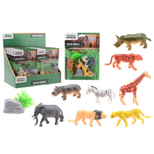 ANIMAL WORLD - SAFARIO GYVŪNŲ ŽAIDIMŲ RINKINYS 10 DALIŲ KORTELĖJE - DISPLĖJUJE (12 vnt.)
