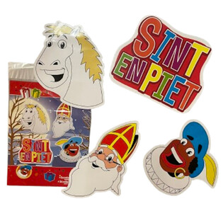 SINTERKLAAS SINT & PIET - 4 DALIŲ DVIPUSIŲ DEKORACINIŲ LENTELIŲ RINKINYS (6 vnt.)
