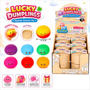 RAGE - LUCKY DUMPLINGS - Squishy Bun Dumplings DIDELI Matm. 8.5 x 8.5 x 4.8 cm - DISPLAY DĖŽUTĖJE (12 vnt.)