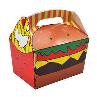 MENUBOX MODELIS: HAMBURGERIS IR BULVYTĖS - Matmenys 18.5x12x19 CM - FOODBOX - KIDSBOX (24 vnt.)