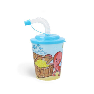 Gėrimo / ledų puodelis su &scaron;iaudeliu &ndash; Sealife / Jūros gyvūnai (12 vnt.)